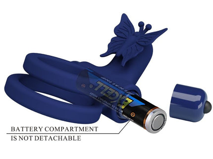 PRETTY LOVE - JAMELE DOUBLE RING WITH VIBRATION & BUTTERFLY STIMULATOR BLUE