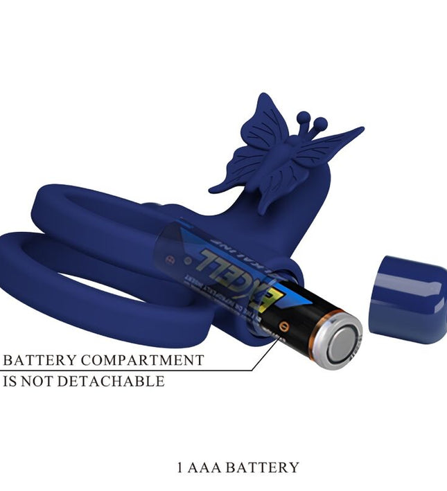 PRETTY LOVE - JAMELE DOUBLE RING WITH VIBRATION & BUTTERFLY STIMULATOR BLUE