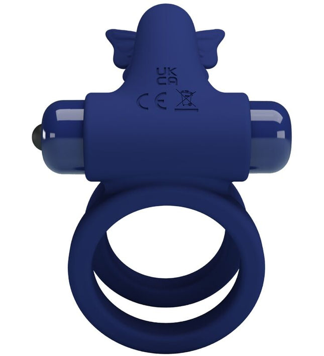 PRETTY LOVE - JAMELE DOUBLE RING WITH VIBRATION & BUTTERFLY STIMULATOR BLUE