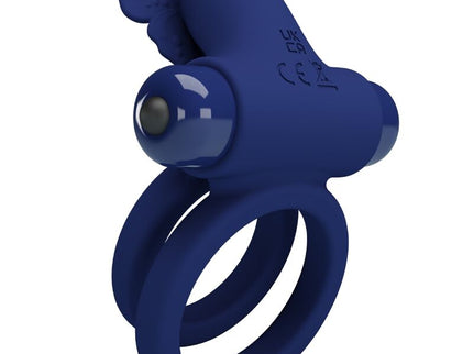 PRETTY LOVE - JAMELE DOUBLE RING WITH VIBRATION & BUTTERFLY STIMULATOR BLUE