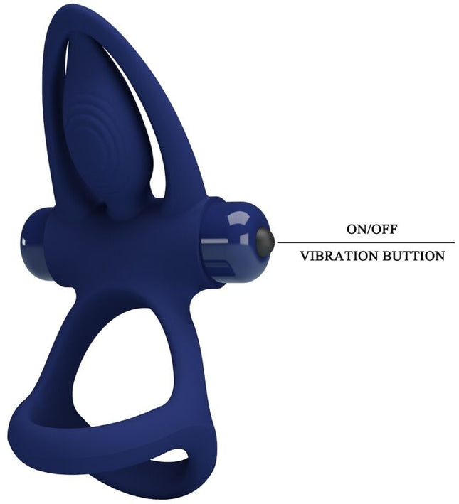 PRETTY LOVE - MAT DOUBLE RING WITH VIBRATION & STIMULATOR BLUE