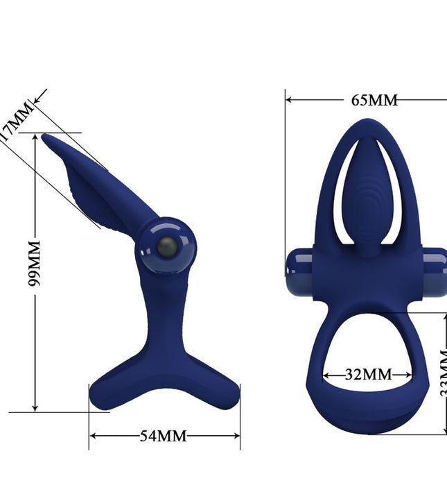 PRETTY LOVE - MAT DOUBLE RING WITH VIBRATION & STIMULATOR BLUE