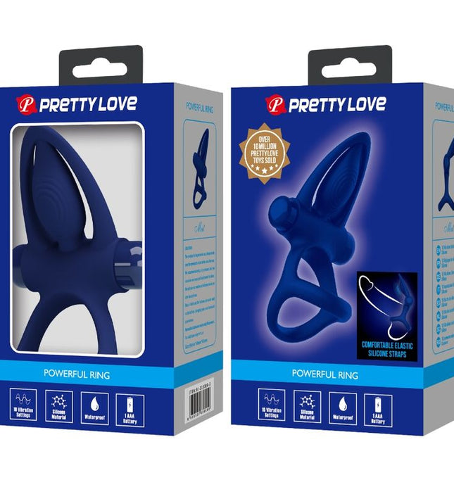 PRETTY LOVE - MAT DOUBLE RING WITH VIBRATION & STIMULATOR BLUE