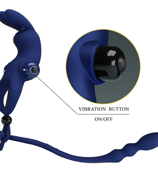 PRETTY LOVE - AYAD RABBIT VIBRATOR RING WITH PLUG BLUE