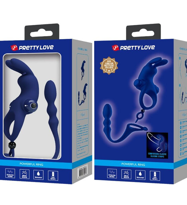 PRETTY LOVE - AYAD RABBIT VIBRATOR RING WITH PLUG BLUE