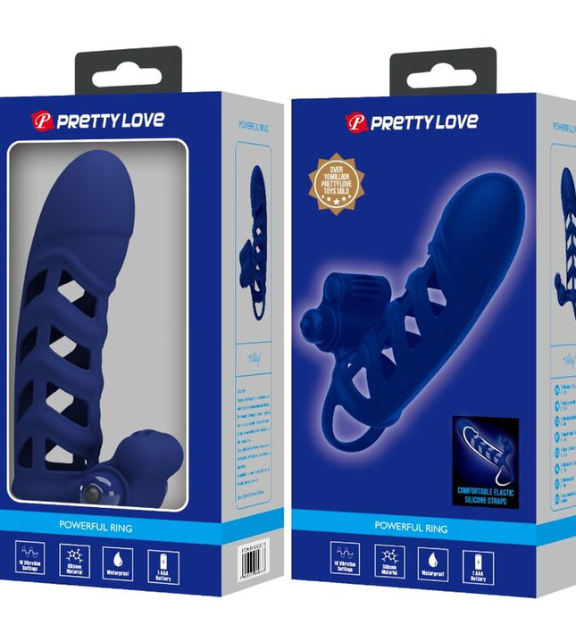 PRETTY LOVE - ALTAF VIBRATOR RING WITH SILICONE SHEATH BLUE
