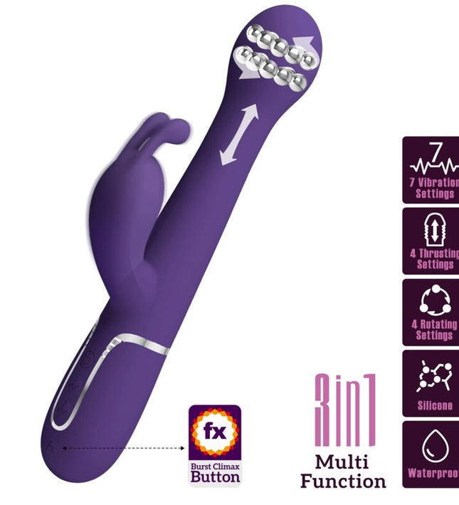 PRETTY LOVE - DEJON RABBIT VIBRATOR 3 IN 1 MULTIFUNCTION PURPLE