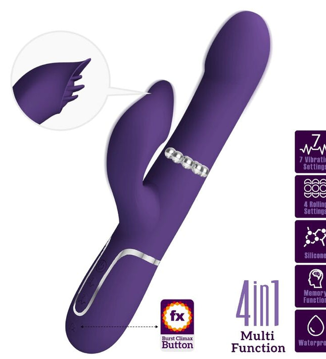 PRETTY LOVE - ZALIN RABBIT VIBRATOR PEARLS 4 IN 1 PURPLE