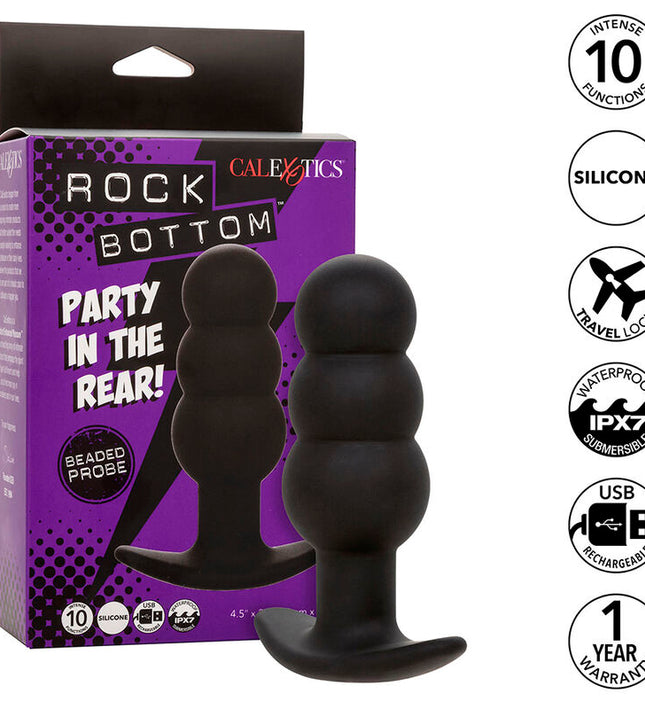 CALEXOTICS - ROCK BOTTOM BEADED ANAL PLUG 10 VIBRATIONS SILICONE BLACK