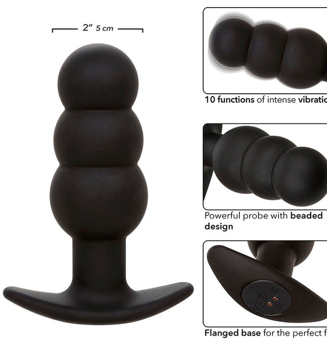 CALEXOTICS - ROCK BOTTOM BEADED ANAL PLUG 10 VIBRATIONS SILICONE BLACK