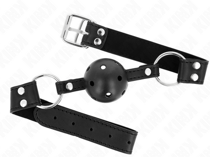 KINK - BREATHABLE BALL 4 CM GAG WITH DOUBLE RIVET MODEL 1 BLACK 62.5 x 2.5 CM ADJUSTABLE 42-58 CM