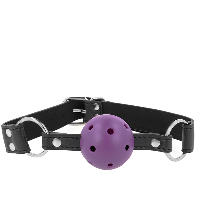 KINK - BREATHABLE BALL 4 CM GAG WITH DOUBLE RIVET PURPLE 62.5 x 2.5 CM ADJUSTABLE 42-58 CM
