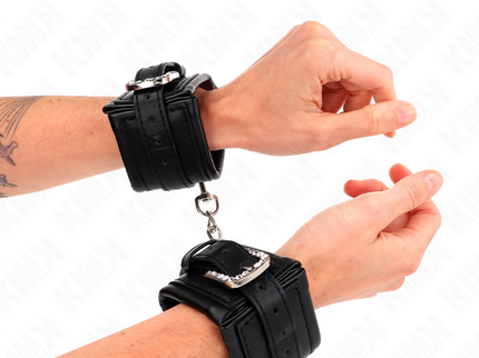 KINK - RHINESTONE BUCKLE WRIST RESTRAINTS BLACK ADJUSTABLE 25-32 CM X 5.5 CM