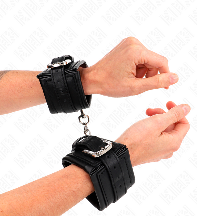KINK - RHINESTONE BUCKLE WRIST RESTRAINTS BLACK ADJUSTABLE 25-32 CM X 5.5 CM