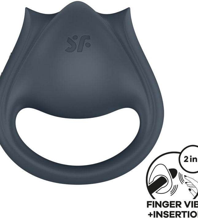 SATISFYER - PERFECT PAIR 2 MULTIVIBRATOR 2 IN 1 PENIS RING AND FINGER STIMULATOR GREY