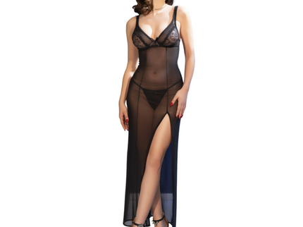 CHILIROSE - CR 4723 LONG BABYDOLL & THONG BLACK XL