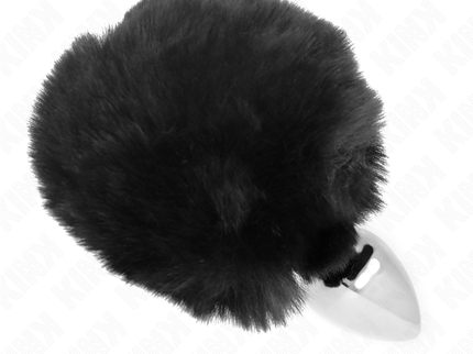 KINK - STAINLESS STEEL PLUG 7 x 3 CM WITH BLACK FAUX FUR RABBIT TAIL 8 CM