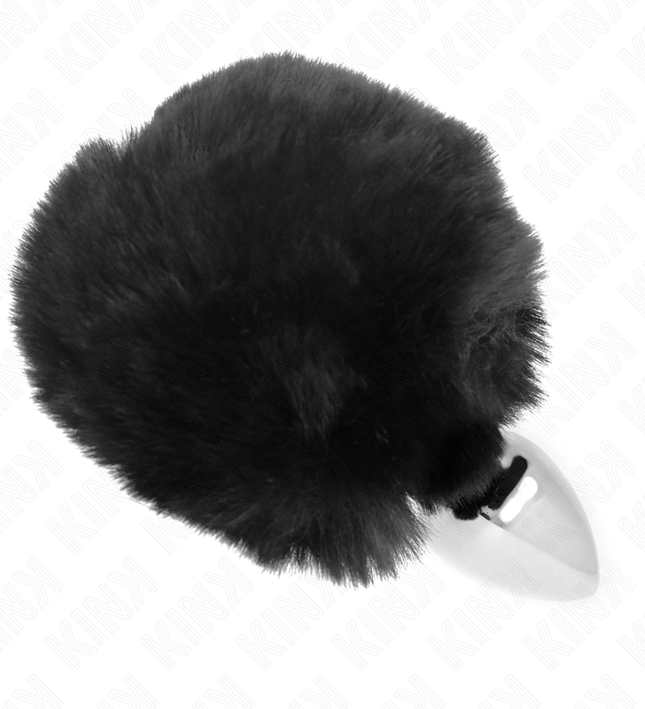 KINK - STAINLESS STEEL PLUG 7 x 3 CM WITH BLACK FAUX FUR RABBIT TAIL 8 CM