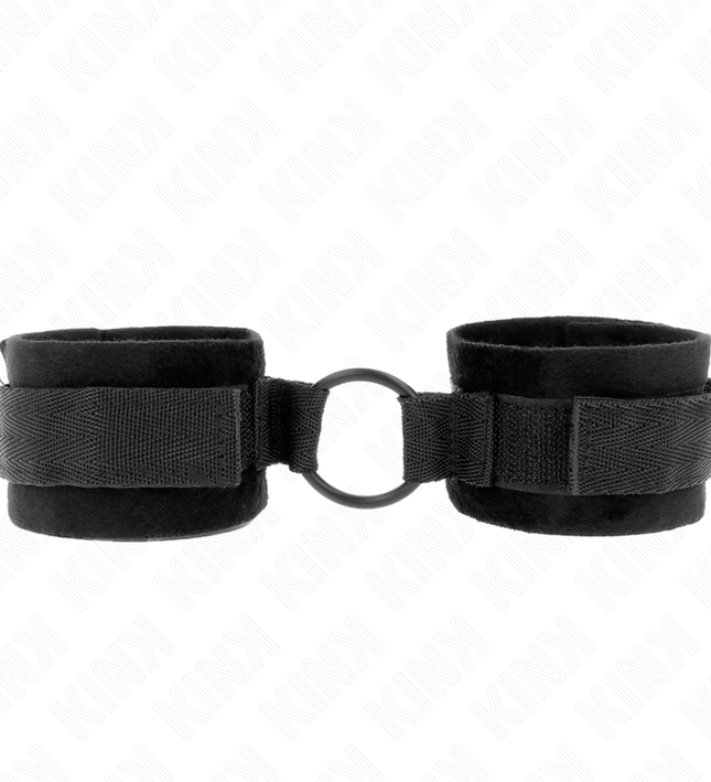 KINK - BEGINNER FUR HAND CUFFS 25 CM WITH O-RING 4 CM BLACK ADJUSTABLE 15-25 CM