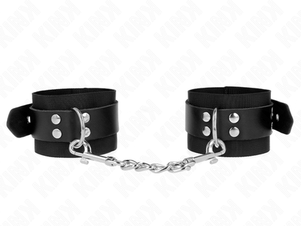 KINK - NYLON WRIST RESTRAINTS BLACK WITH LEATHER BELT BLACK ADJUSTABLE 19-29 CM X 5.1 CM