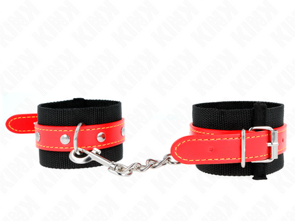 KINK - NYLON WRIST RESTRAINTS BLACK WITH LEATHERETTE RED ADJUSTABLE 19-24 CM X 5.5 CM