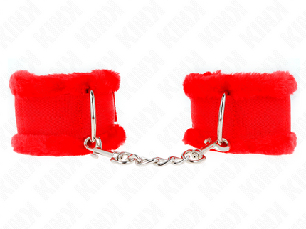 KINK - FURRY LINED WRIST RESTRAINTS RED ADJUSTABLE 17-31 CM X 7 CM
