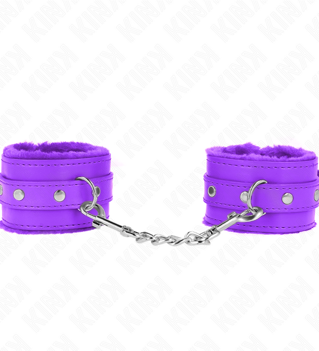 KINK - PREMIUM FUR LINED WRIST RESTRAINTS PURPLE WITH PURPLE BELT ADJUSTABLE 17-29 CM X 6 CM
