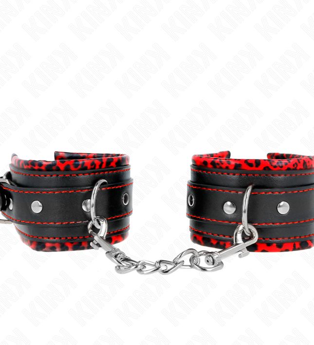 KINK - FUR LINED WRIST RESTRAINTS RED / BLACK ADJUSTABLE 17-29 CM X 6 CM