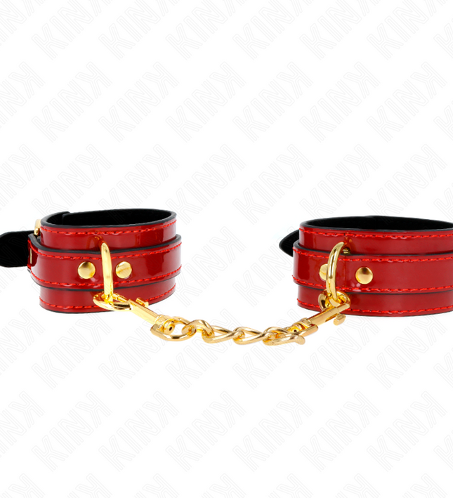 KINK - JOANNA ANGEL WRIST CUFFS RED ADJUSTABLE WITH GOLD CHAIN 16.5-26 CM X 4 CM