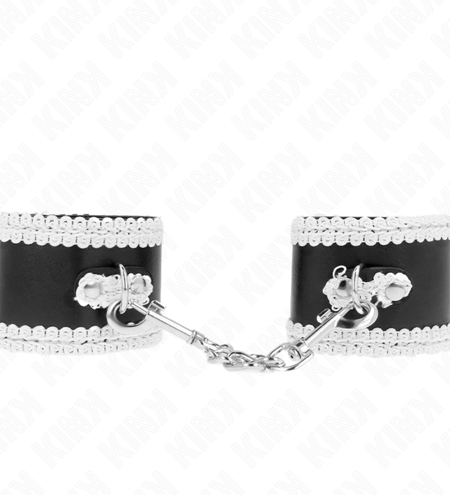 KINK - BLACK WRIST RESTRAINTS WITH WHITE DECORATE LACE ADJSUTABLE 20-23 CM X 5.5 CM