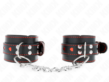 KINK - BLACK WRIST RESTRAINTS WITH RED HEART INLAY ADJUSTABLE 21-28 CM X 5.5 CM