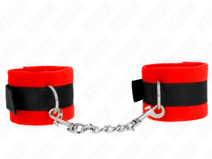 KINK - BEGINNER FUR HAND CUFFS BLACK-RED 30 X 7 CM