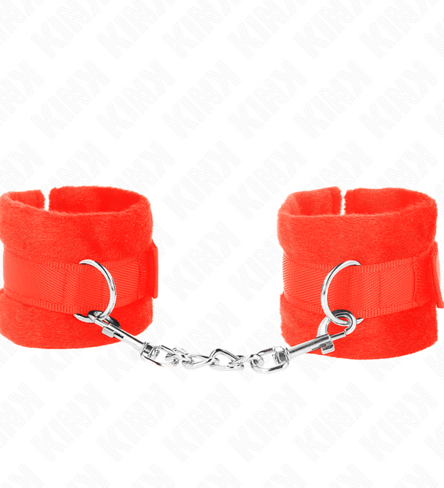 KINK - BEGINNER FUR HAND CUFFS RED 30 X 7 CM