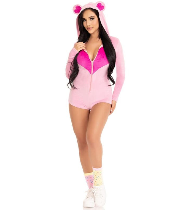 LEG AVENUE - TEDDY BEAR VELVET BODYSUIT PINK S
