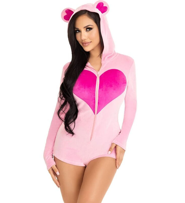 LEG AVENUE - TEDDY BEAR VELVET BODYSUIT PINK S