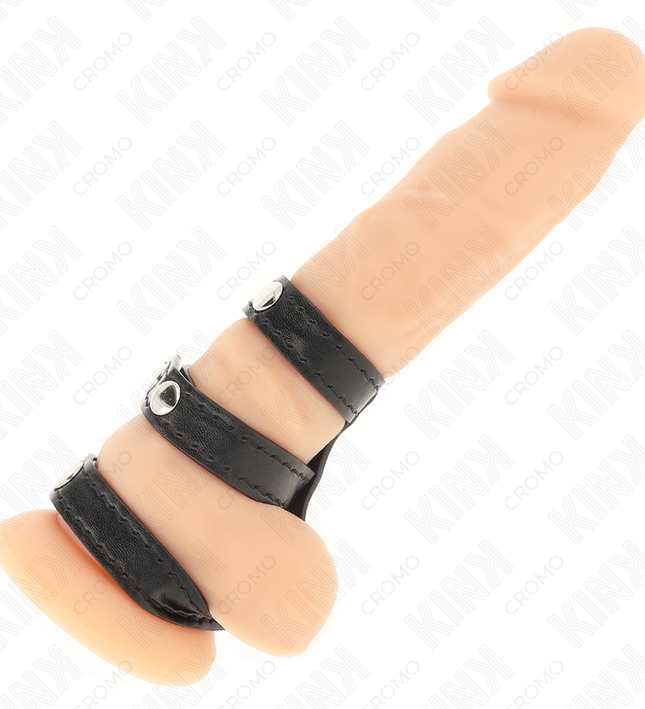 KINK - TRIPLE LEATHER PENIS RING WITH PRESSURE CLOSURE