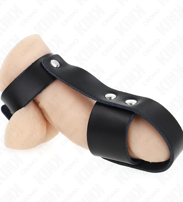KINK - LEATHER PENIS CAGE RING WITH ADJUSTABLE BALL DIVIDER