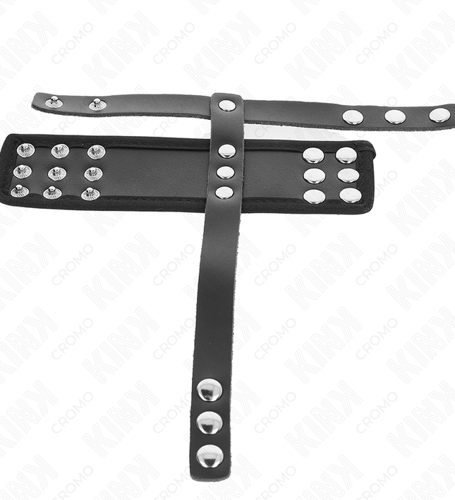 KINK - LEATHER PENIS CAGE RING WITH ADJUSTABLE COATED BALL DIVIDER STRAP