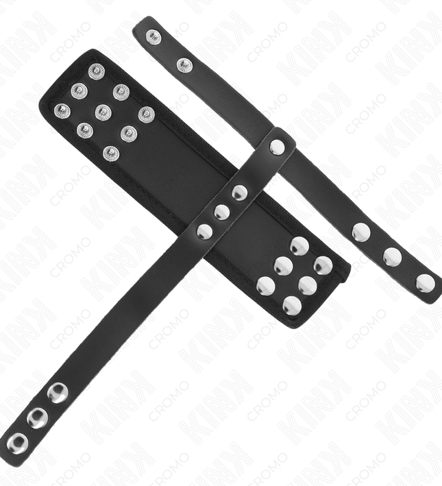 KINK - LEATHER PENIS CAGE RING WITH ADJUSTABLE COATED BALL DIVIDER STRAP