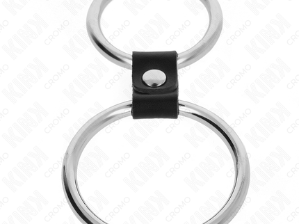 KINK - DOUBLE METAL PENIS RING 3.7 CM TO 5 CM CONNECTED BY LEATHER STRAP MODEL 1