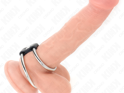 KINK - DOUBLE METAL PENIS RING 3.7 CM TO 5 CM CONNECTED BY LEATHER STRAP MODEL 1