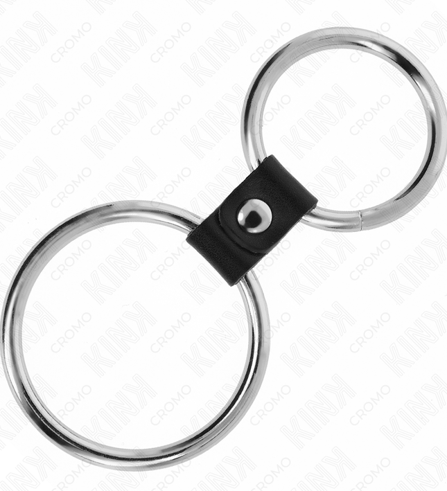 KINK - DOUBLE METAL PENIS RING 3.7 CM TO 5 CM CONNECTED BY LEATHER STRAP MODEL 1