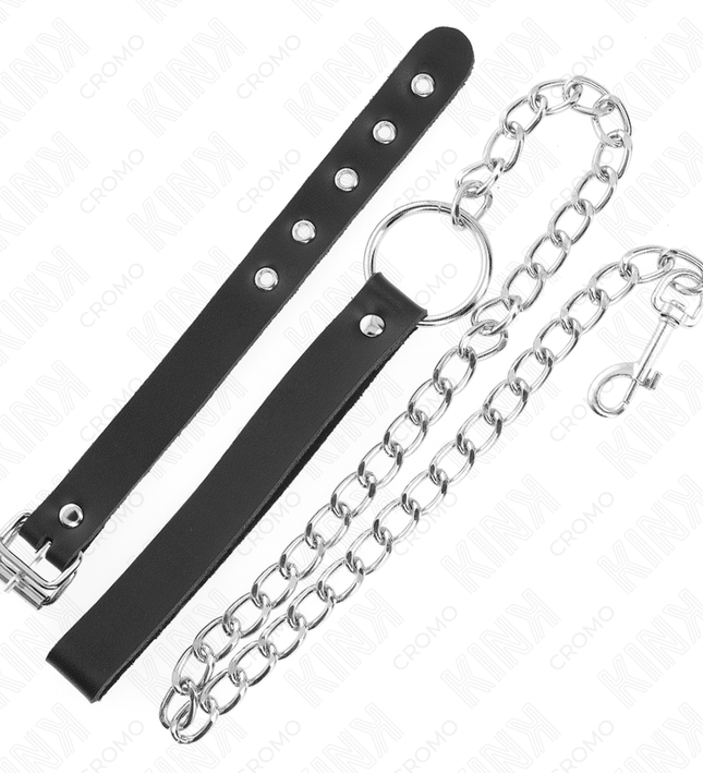 KINK - LEATHER PENIS RING WITH STRAP 21.5 X 2 CM AND METAL CHAIN 60 CM