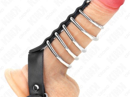 KINK - LEATHER PENIS RING WITH LOCK STRAP 21 X 2 CM AND 5 METAL RINGS FROM 3 CM TO 4 CM