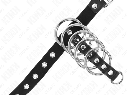 KINK - LEATHER PENIS RING WITH LOCK STRAP 21 X 2 CM AND 5 METAL RINGS FROM 3 CM TO 4 CM