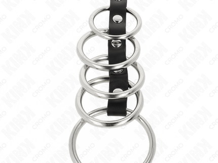KINK - 5 METAL PENIS RINGS 3.2 CM TO 5 CM CONNECTED BY LEATHER