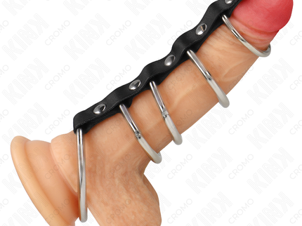 KINK - 5 METAL PENIS RINGS 3.2 CM TO 5 CM CONNECTED BY LEATHER