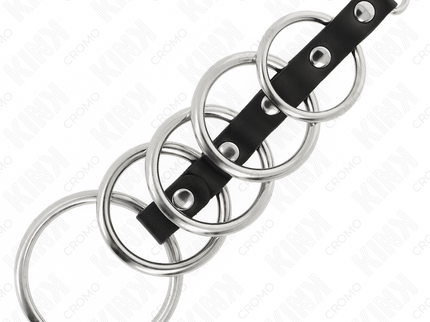 KINK - 5 METAL PENIS RINGS 3.2 CM TO 5 CM CONNECTED BY LEATHER