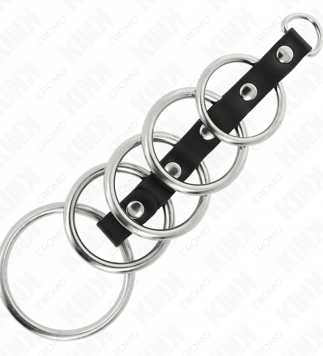 KINK - 5 METAL PENIS RINGS 3.2 CM TO 5 CM CONNECTED BY LEATHER