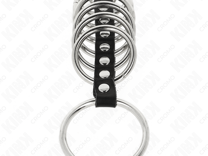 KINK - 7 METAL PENIS RINGS 3.2 CM TO 5 CM CONNECTED BY LEATHER